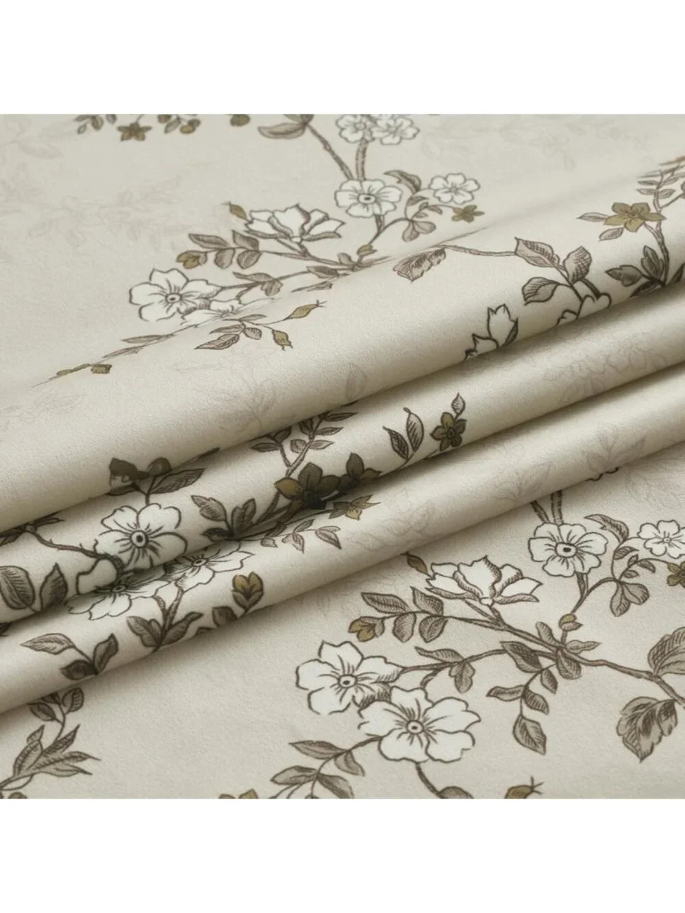 Vintage Floral Velvet Curtains - Soft Cream Drapes for Bedroom & Living Room, 2